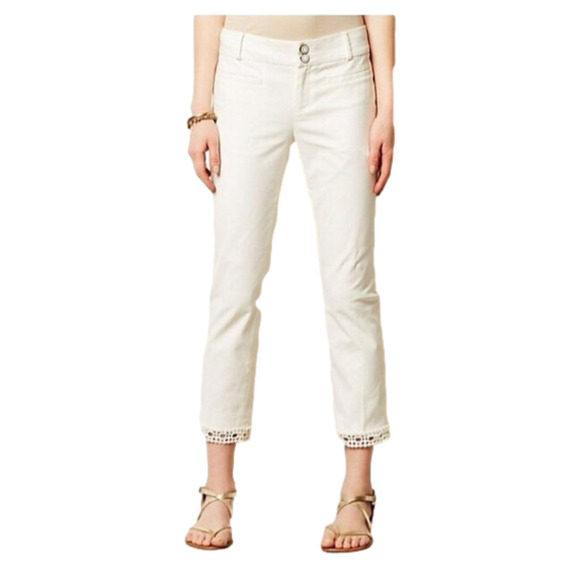 ANTHROPOLOGIE lace-trimmed Charlie trouser pants - Picture 1 of 7